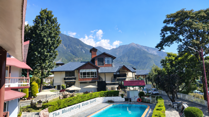 Infinity pool with mountain views