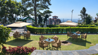 Terrace room with mountain peaks
